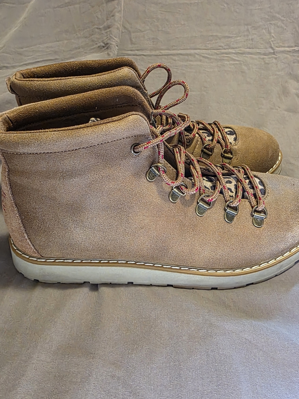 Skechers Tan Suede Lace-Up Boots with Leopard-Print Tongue - Picture 2 of 6